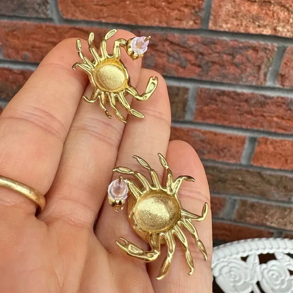Anthropologie Gold Crab Stainless Steel Waterproof Earrings - Picture 7 of 8